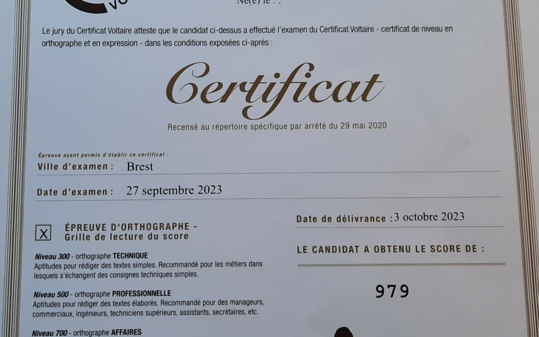 Relectrice-correctrice, certification Voltaire niveau expert